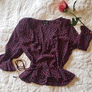 TOPSHOP BLOUSE BLACK RED LIPS PRINT *NEW*